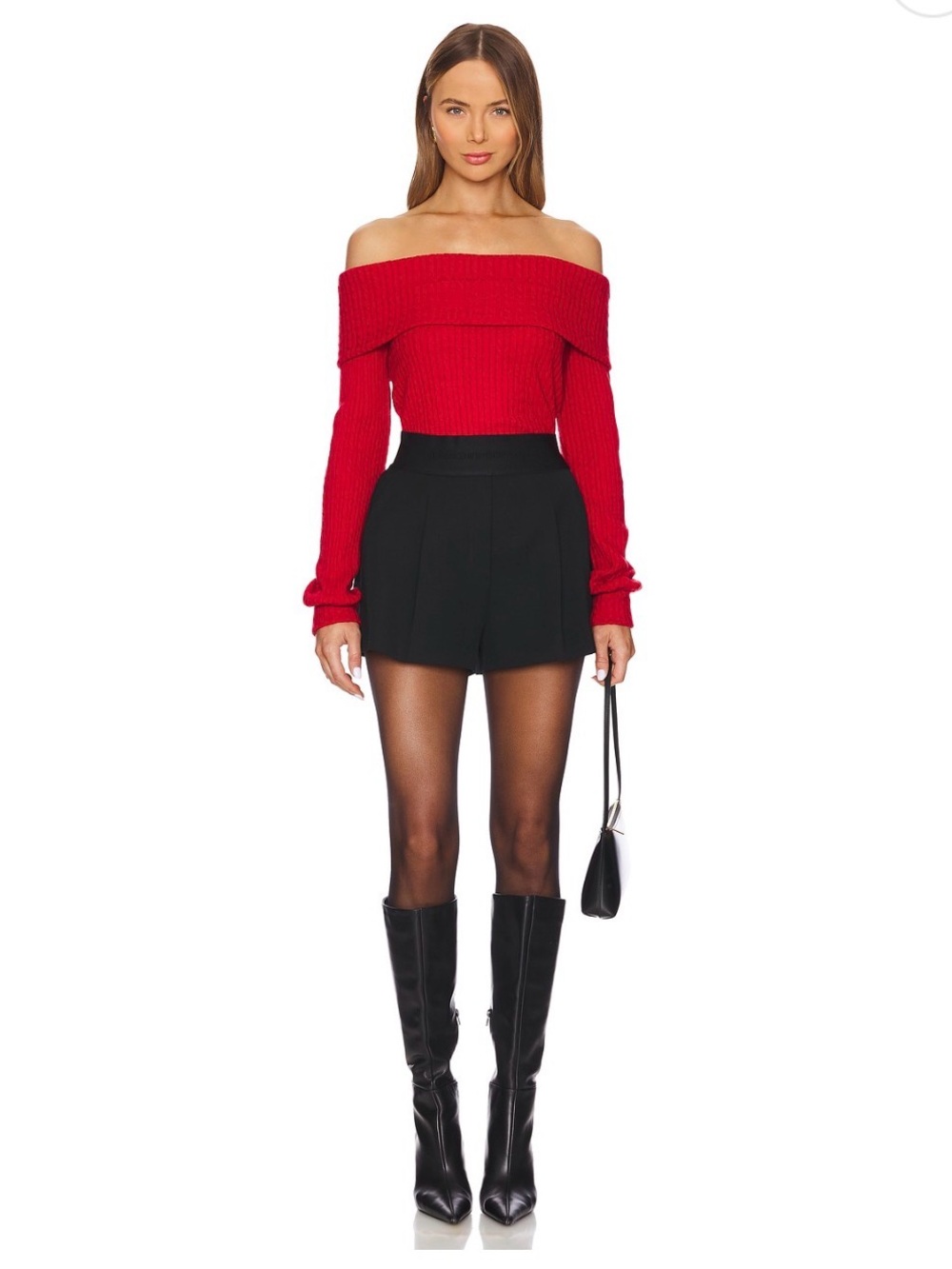 bobi Red Off-the-Shoulder Ribbed Sweater - Picture 4 of 4